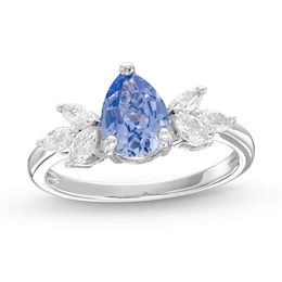 Gems of Serenity Pear-Shaped Blue & White Lab-Created Sapphire Ring Sterling Silver