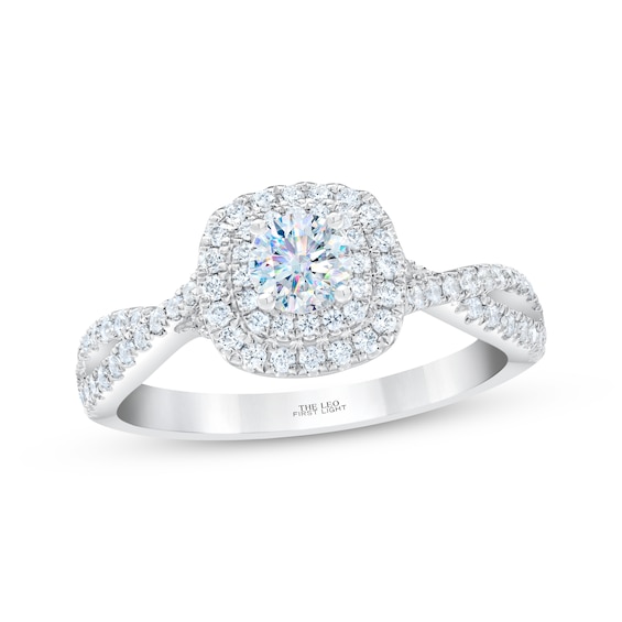 THE LEO First Light Diamond Round-Cut Double Frame Engagement Ring 3/4 ct tw 14K White Gold