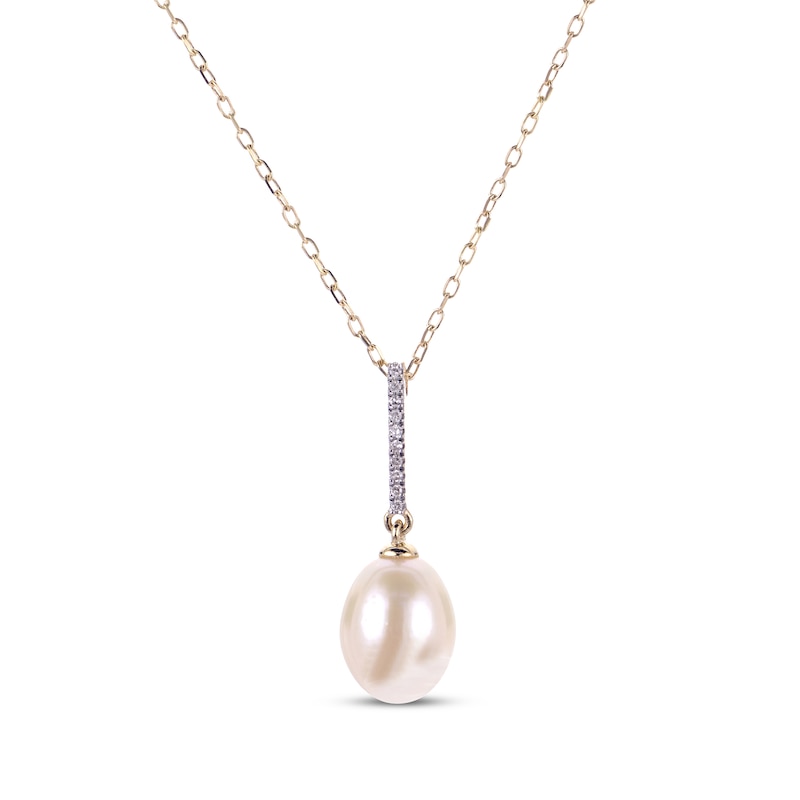 Cultured Pearl & Round-Cut Diamond Drop Necklace 1/20 ct tw 10K Yellow Gold 18“