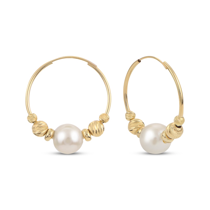 Main Image 1 of Cultured Pearl Hoop Earrings 10K Yellow Gold