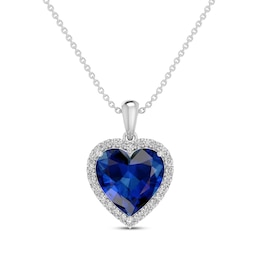Blue & White Lab-Created Sapphire Heart Necklace Sterling Silver 18&quot;