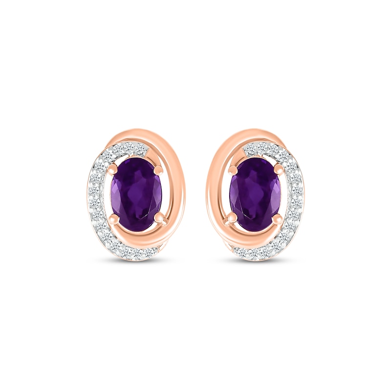 Main Image 2 of Oval-Cut Amethyst & Diamond Swirl Stud Earrings 1/15 ct tw 10K Rose Gold