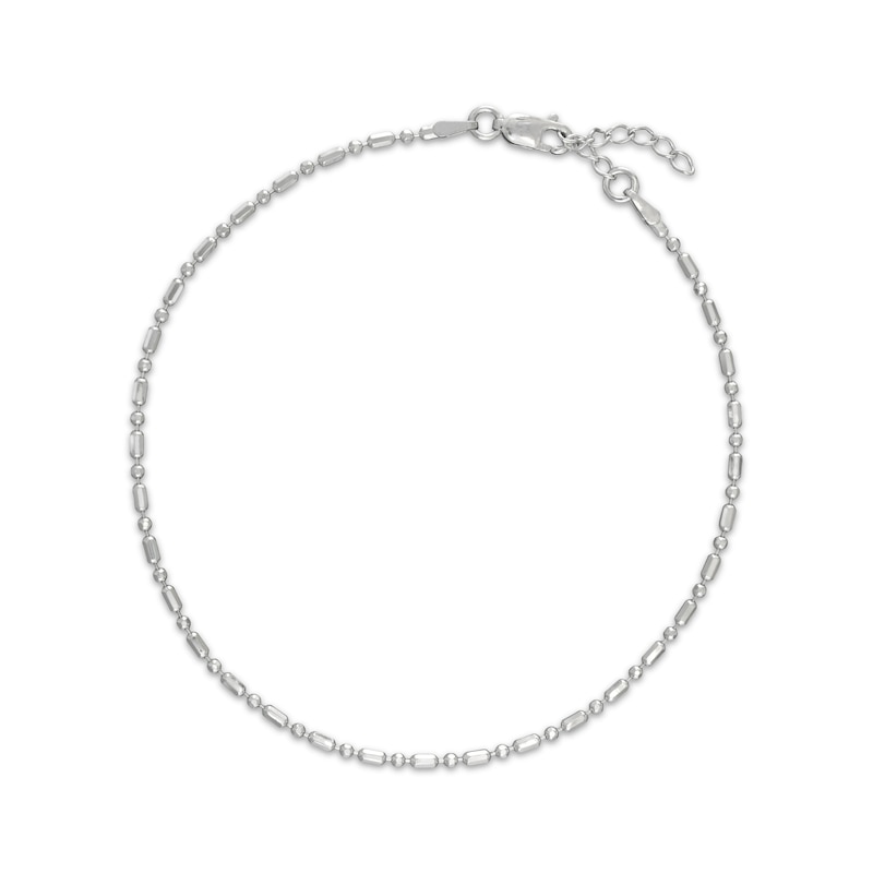 Solid Diamond-Cut Bead & Bar Chain Anklet Sterling Silver 10