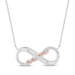 Hallmark Diamonds Infinity Necklace 1/10 ct tw Sterling Silver & 10K Rose Gold 18&quot;