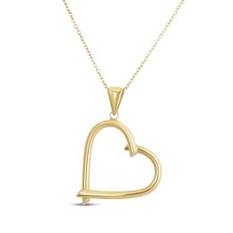 Reaura Tilted Tube Heart Outline Necklace Repurposed 14K Yellow Gold 18&quot;