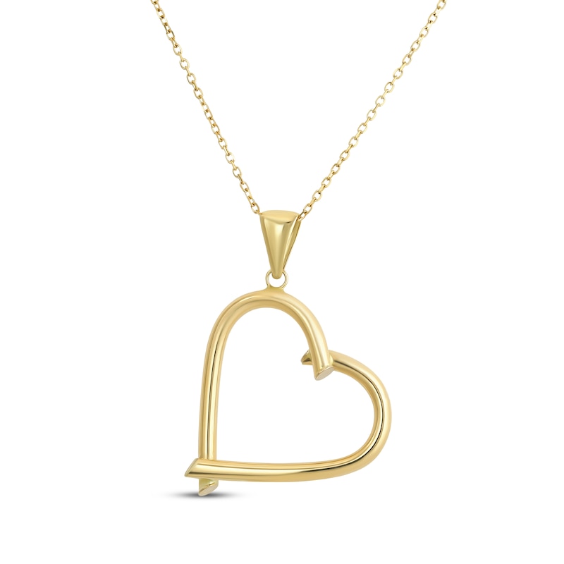 Main Image 1 of Reaura Tilted Tube Heart Outline Necklace Repurposed 14K Yellow Gold 18&quot;