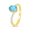 Thumbnail Image 2 of Oval-Cut Swiss Blue Topaz & Diamond Bypass Ring 1/10 ct tw 10K Yellow Gold