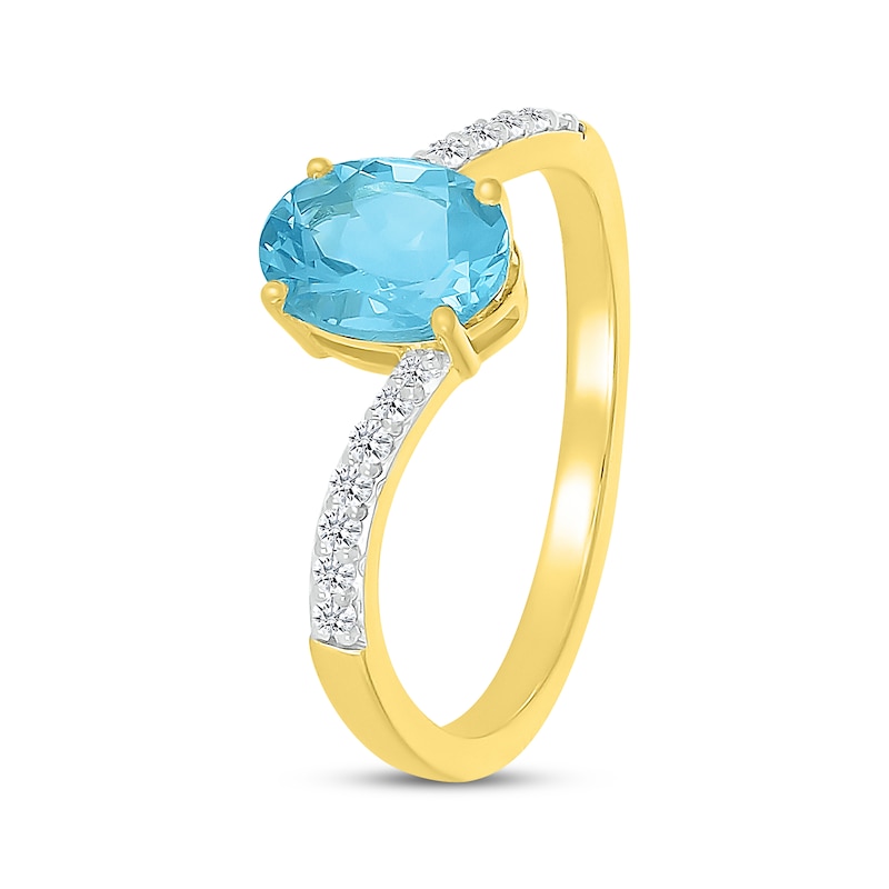 Main Image 2 of Oval-Cut Swiss Blue Topaz & Diamond Bypass Ring 1/10 ct tw 10K Yellow Gold