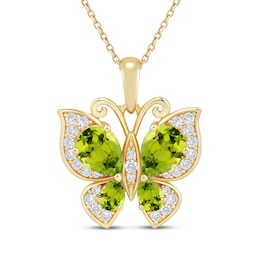 Pear-Cut Natural Peridot & Diamond Butterfly Necklace 1/5 ct tw 10K Yellow Gold 18&quot;
