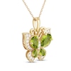 Thumbnail Image 1 of Pear-Cut Natural Peridot & Diamond Butterfly Necklace 1/5 ct tw 10K Yellow Gold 18"