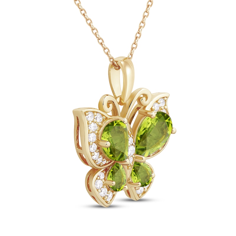 Pear-Cut Natural Peridot & Diamond Butterfly Necklace 1/5 ct tw 10K Yellow Gold 18"