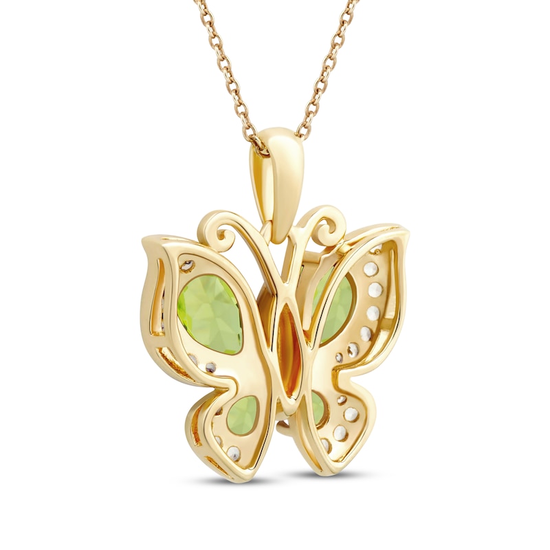 Pear-Cut Natural Peridot & Diamond Butterfly Necklace 1/5 ct tw 10K Yellow Gold 18"