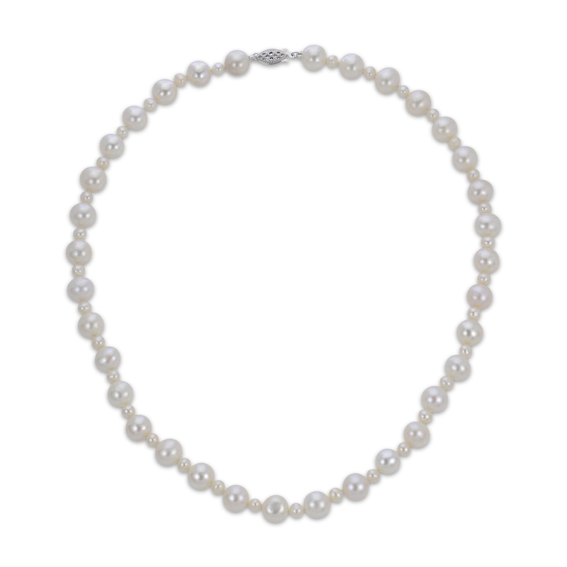 Cultured Pearl Alternating Strand Necklace Sterling Silver 18"