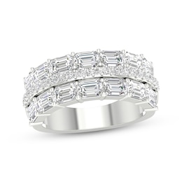 Lab-Grown Diamonds by KAY Emerald & Round-Cut Anniversary Ring 3-3/4 ct tw 14K White Gold