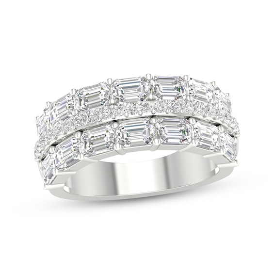 Lab-Created Diamonds by KAY Emerald & Round-Cut Anniversary Ring 3-3/4 ct tw 14K White Gold