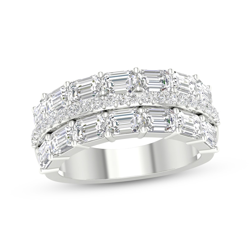 Main Image 1 of Lab-Grown Diamonds by KAY Emerald & Round-Cut Anniversary Ring 3-3/4 ct tw 14K White Gold