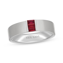 Neil Lane Men's Baguette-Cut Natural Ruby Wedding Band 14K White Gold