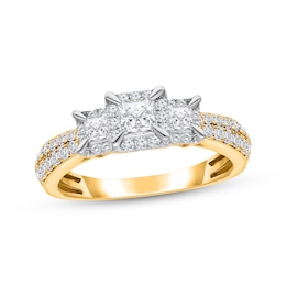 Memories, Moments, Magic Princess-Cut Diamond Three-Stone Engagement Ring 1 ct tw 10K Yellow Gold