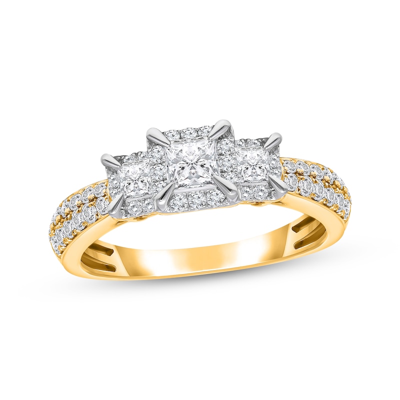 Memories, Moments, Magic Princess-Cut Diamond Three-Stone Engagement Ring 1 ct tw 10K Yellow Gold