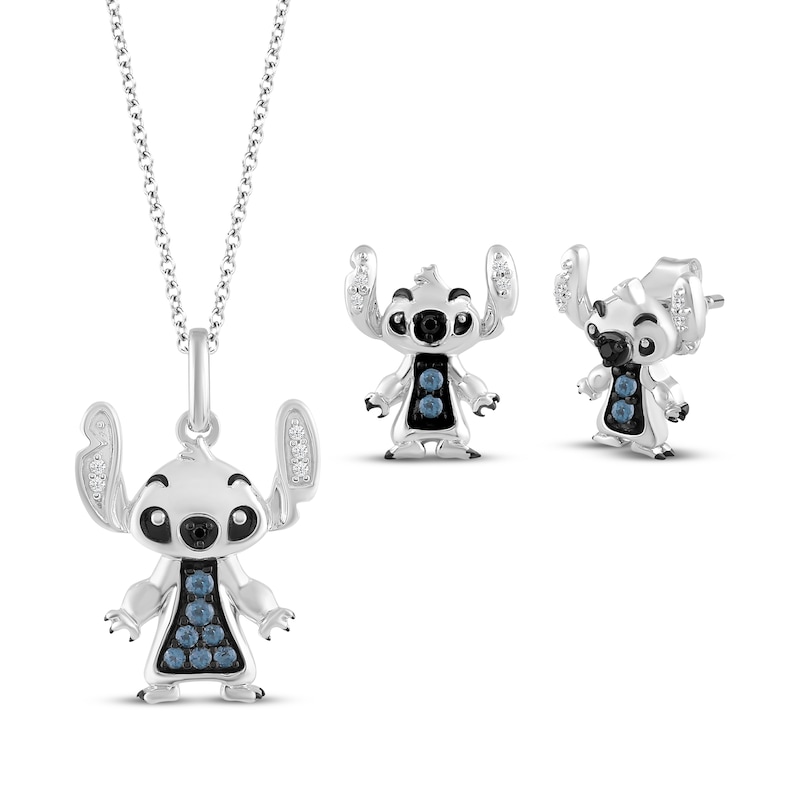 Disney Treasures Lilo & Stitch London Blue Topaz & Diamond Gift Set 1/20 ct tw Sterling Silver