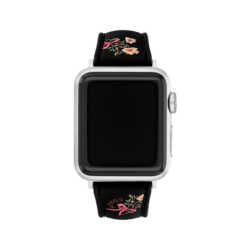 Main Image 1 of COACH Black Floral Print Silicone Apple Watch Strap 14700264