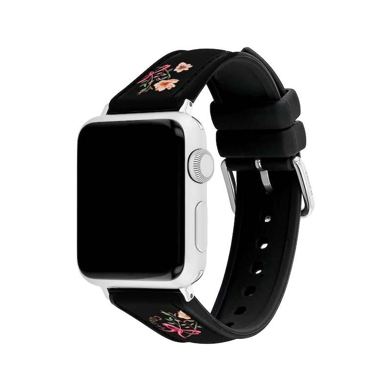 Main Image 2 of COACH Black Floral Print Silicone Apple Watch Strap 14700264