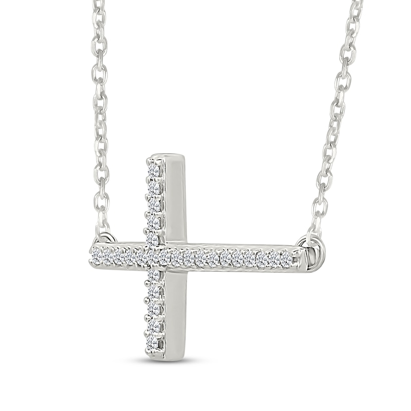 Main Image 2 of Diamond Sideways Cross Necklace 1/10 ct tw Sterling Silver 18&quot;