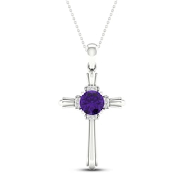 Amethyst & Diamond Cross Necklace 10K White Gold 18&quot;