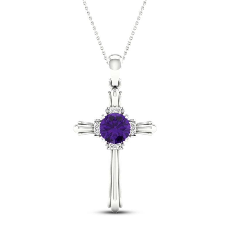 Main Image 1 of Amethyst & Diamond Cross Necklace 10K White Gold 18&quot;