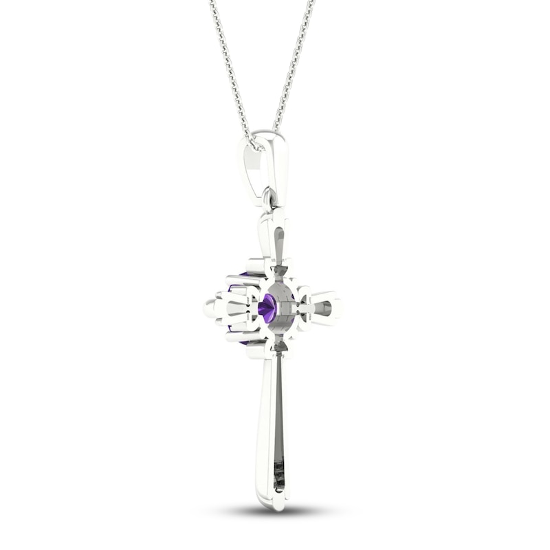 Main Image 4 of Amethyst & Diamond Cross Necklace 10K White Gold 18&quot;