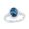 Thumbnail Image 1 of Oval-Cut London Blue Topaz & Diamond Halo Engagement Ring 3/8 ct tw 14K White Gold