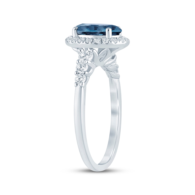 Main Image 2 of Oval-Cut London Blue Topaz & Diamond Halo Engagement Ring 3/8 ct tw 14K White Gold