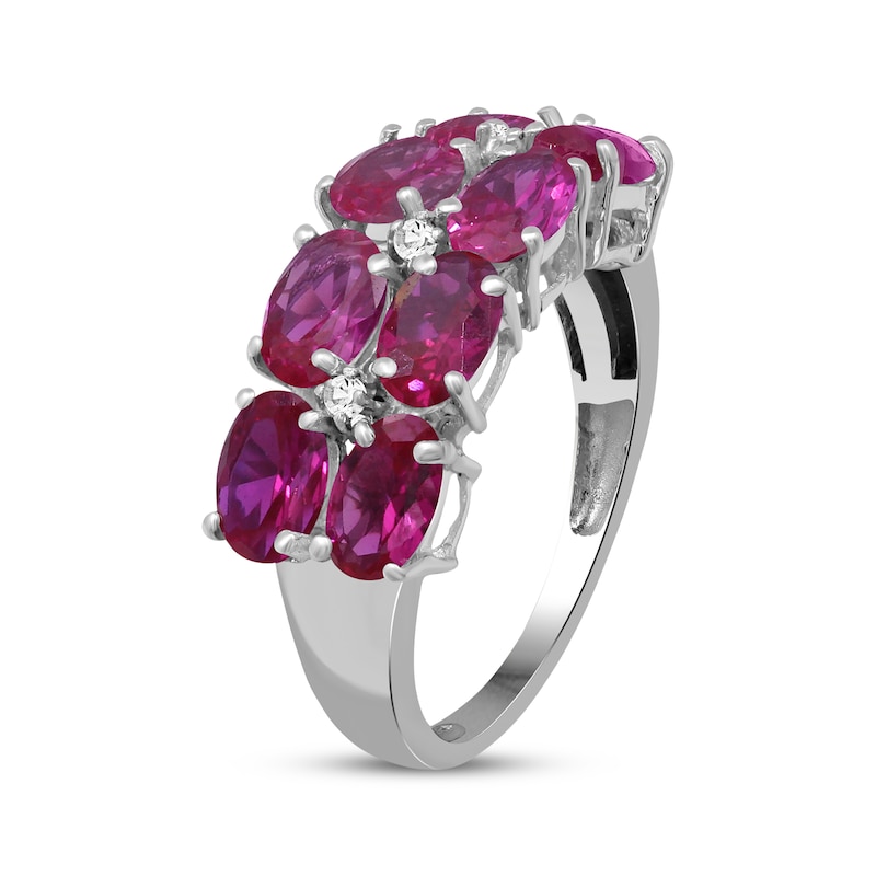 Main Image 2 of Oval-Cut Lab-Created Ruby & White Lab-Created Sapphire Two-Row Ring Sterling Silver