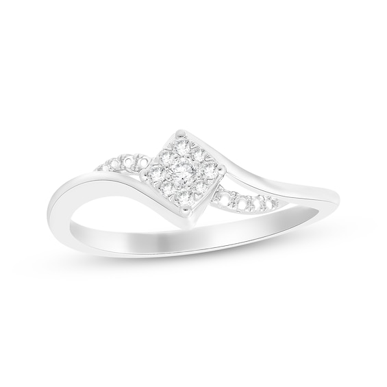 Multi-Diamond Square-Shaped Bypass Promise Ring 1/10 ct tw Sterling Silver