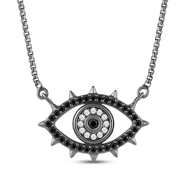 Ink & Ice Black & White Diamond & Black Onyx Evil Eye Necklace 1/6 ct tw Black Rhodium-Plated Sterling Silver 18&quot;