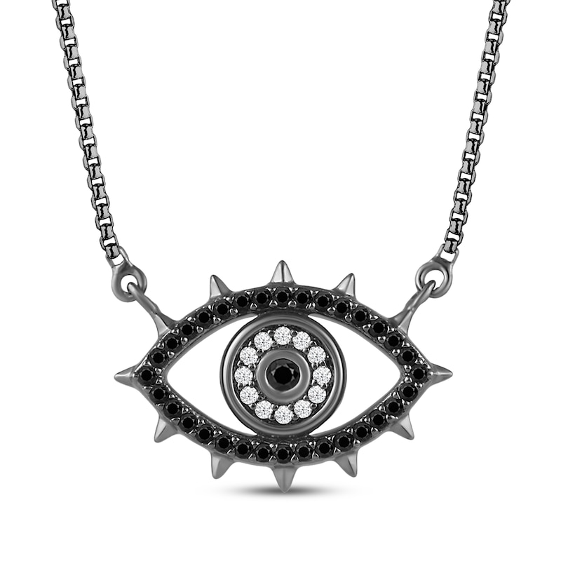 Main Image 1 of Ink & Ice Black & White Diamond & Black Onyx Evil Eye Necklace 1/6 ct tw Black Rhodium-Plated Sterling Silver 18&quot;