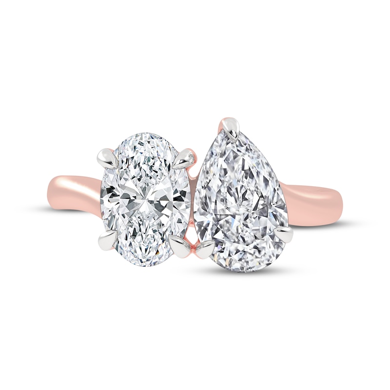 Main Image 3 of Toi et Moi Pear-Shaped & Oval-Cut Lab-Grown Diamond Engagement Ring 2 ct tw 14K Rose Gold