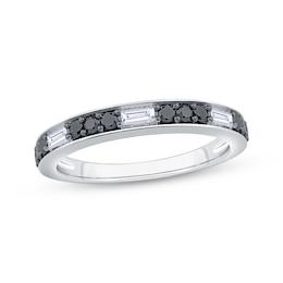 Now + Forever Baguette-Cut White Diamond & Round-Cut Black Diamond Anniversary Ring 1/2 ct tw 14K White Gold