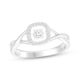 Unstoppable Love Diamond Cushion Halo Twist Shank Ring 1/8 ct tw Sterling Silver