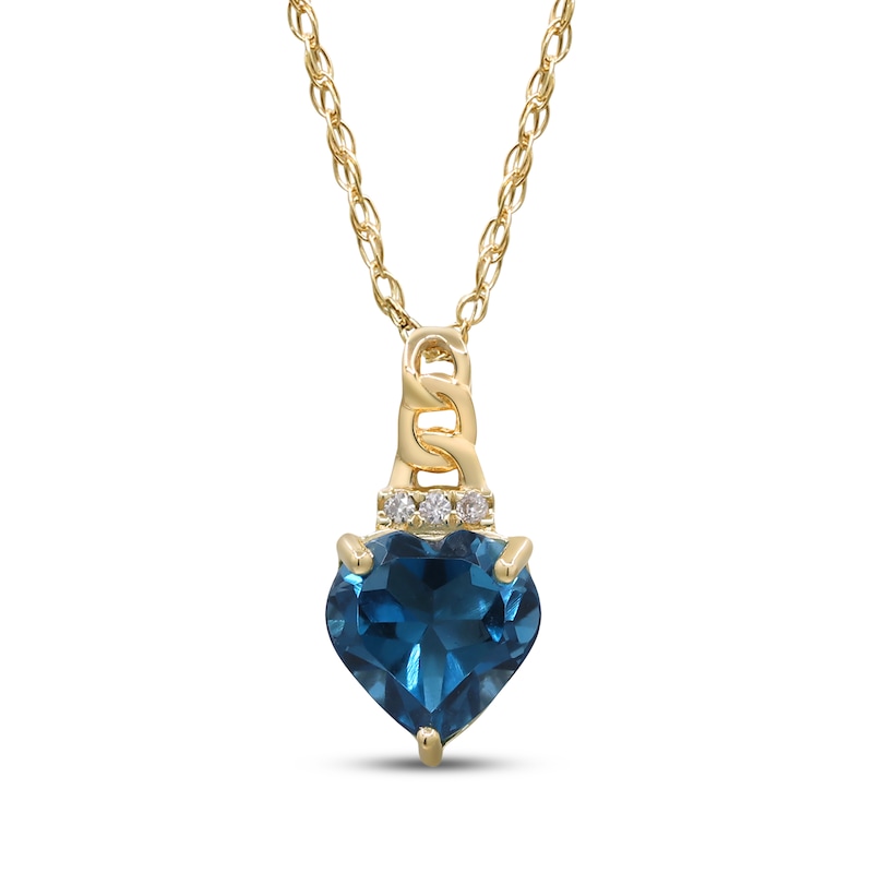 Main Image 1 of Heart-Shaped London Blue Topaz & Diamond Accent Necklace 10K Yellow Gold 18&quot;