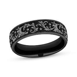 Now + Forever Men's Scrollwork Pattern Wedding Band Black Matte Titanium 6.5mm