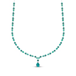 Pear-Shaped & Round-Cut Lab-Created Emerald Drop Necklace Sterling Silver 18&quot;