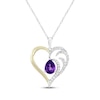 Thumbnail Image 1 of Pear-Shaped Amethyst & White Lab-Created Sapphire Heart Necklace Sterling Silver & 10K Yellow Gold 18&quot;