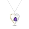 Thumbnail Image 2 of Pear-Shaped Amethyst & White Lab-Created Sapphire Heart Necklace Sterling Silver & 10K Yellow Gold 18&quot;