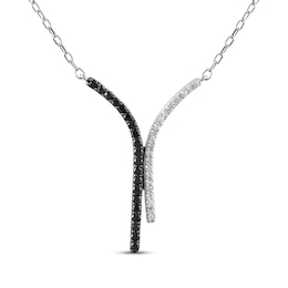 Black & White Diamond Y Necklace 1/5 ct tw Sterling Silver 18&quot;