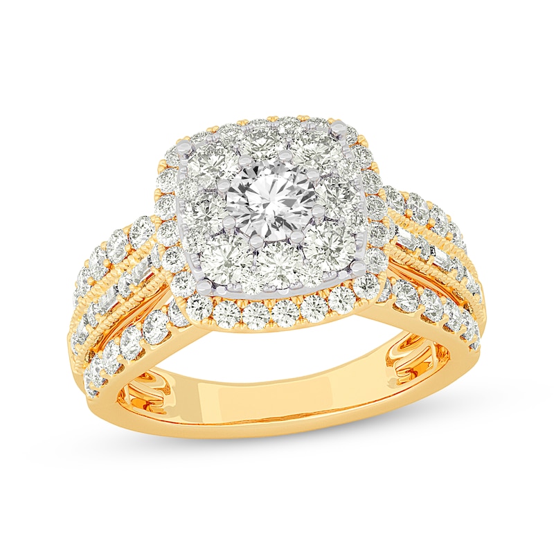 Main Image 1 of Multi-Diamond Center Cushion Frame Engagement Ring 2 ct tw 10K Yellow Gold