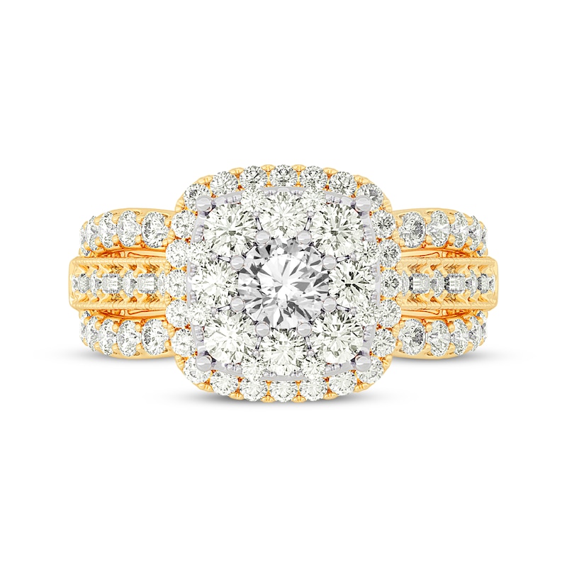 Main Image 3 of Multi-Diamond Center Cushion Frame Engagement Ring 2 ct tw 10K Yellow Gold