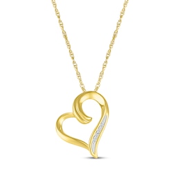 Diamond Accent Tilted Heart Necklace 10K Yellow Gold 18&quot;