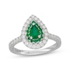 Thumbnail Image 1 of Neil Lane Pear-Shaped Natural Emerald & Diamond Double Halo Engagement Ring 1/2 ct tw 14K White Gold