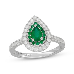 Neil Lane Pear-Shaped Natural Emerald & Diamond Double Halo Engagement Ring 1/2 ct tw 14K White Gold